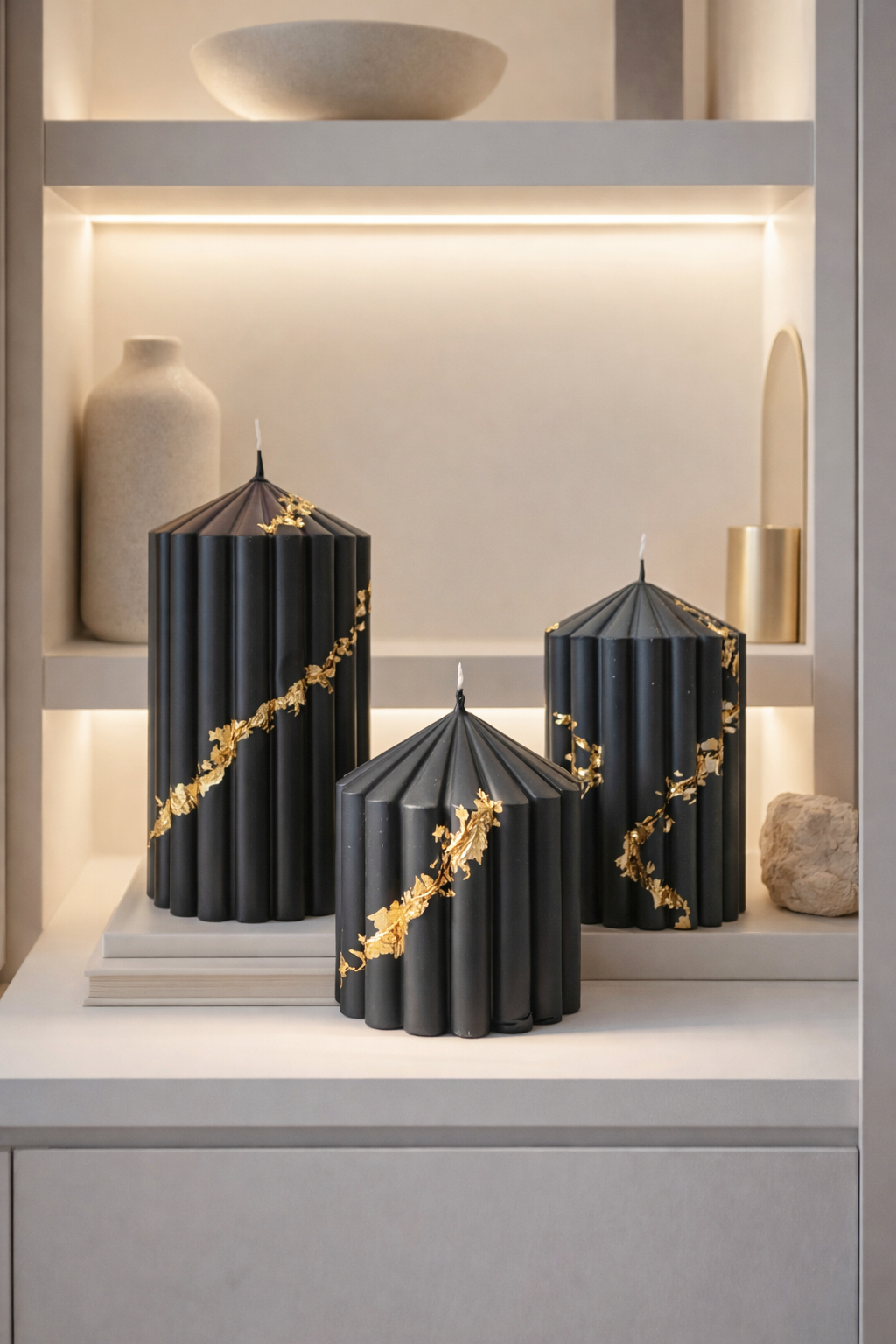 Midnight Pleated Pillars (Set of 3)